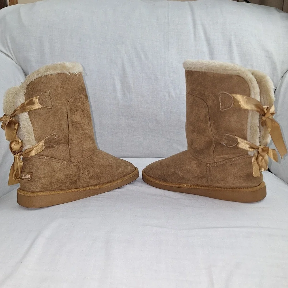 Cottagecore Fairycore Northside Tan Size 3 Girls Faux Suede Fur Lined Boots